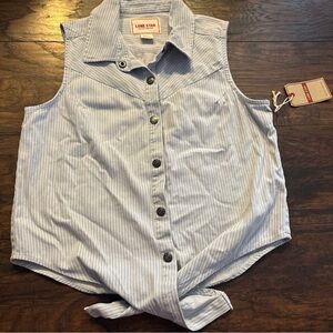 Lone Star Designed by NY Denim Sleeveless Tie Bottom L Snaps Stripes Cotton NWT